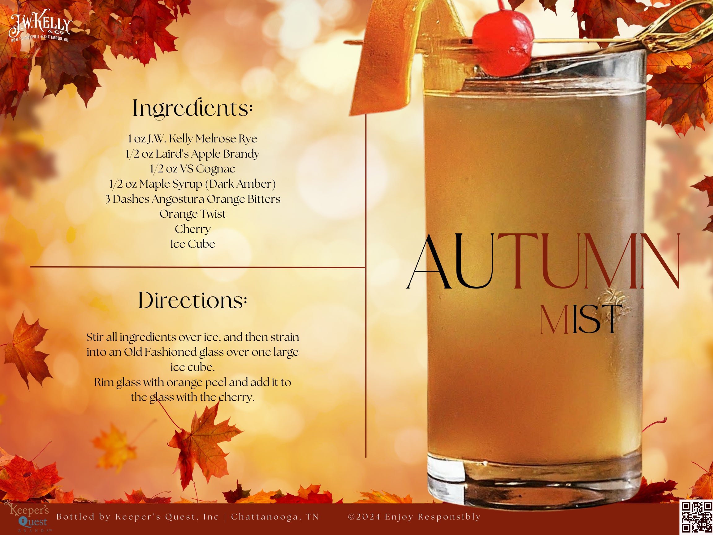 Autumn Mist rye whiskey cocktail recipe card