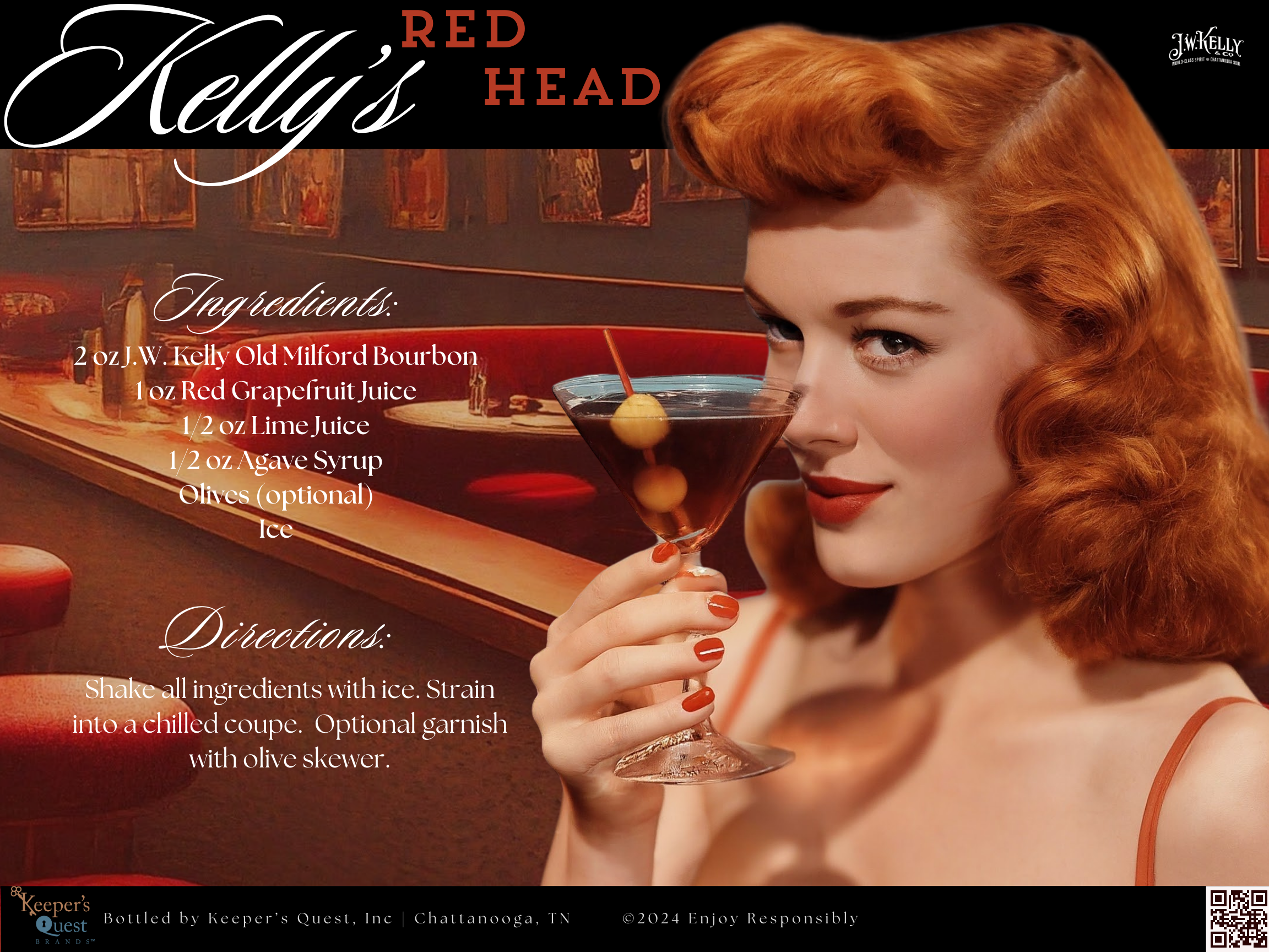 Kelly's Red Head cocktail recipe card