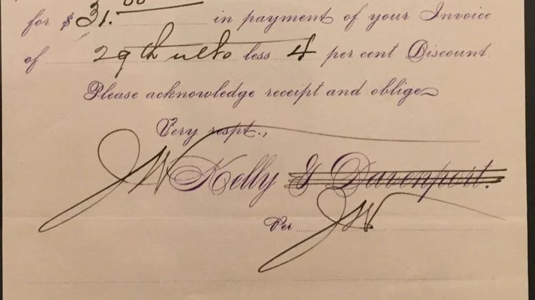 Handwritten nineteenth-century J.W. Kelly and Company business document